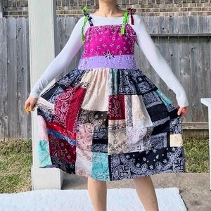 Handmade Rainbow Quilted Bandana Dress – SKU 02253 Tie Straps At the Shoulders.
